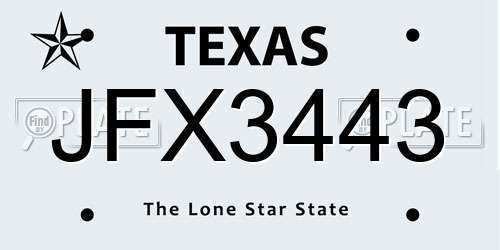 JFX3443 Texas License Plate