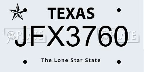 JFX3760 Texas License Plate