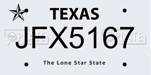 JFX5167 Texas License Plate