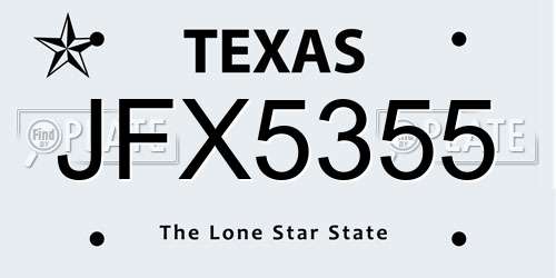 JFX5355 Texas License Plate
