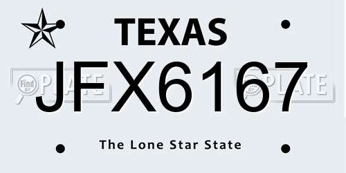 JFX6167 Texas License Plate