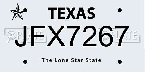 JFX7267 Texas License Plate