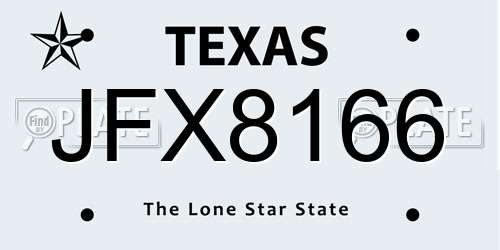 JFX8166 Texas License Plate