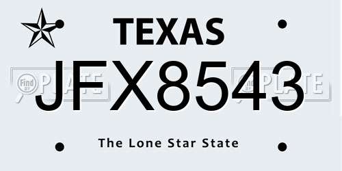 JFX8543 Texas License Plate