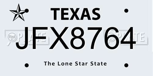JFX8764 Texas License Plate