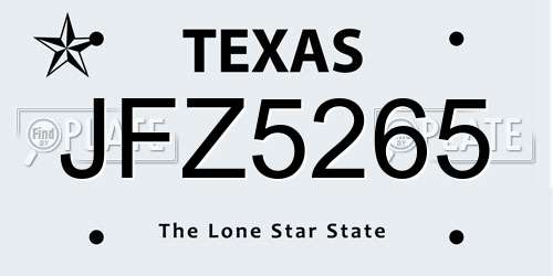 JFZ5265 Texas License Plate