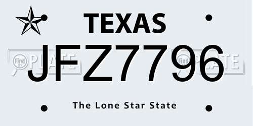 JFZ7796 Texas License Plate