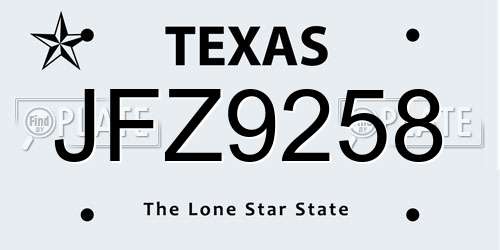 JFZ9258 Texas License Plate