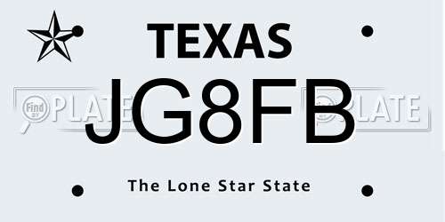 JG8FB Texas License Plate
