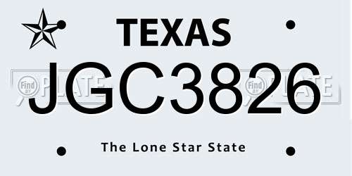 JGC3826 Texas License Plate