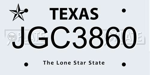 JGC3860 Texas License Plate