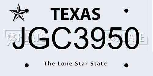 JGC3950 Texas License Plate