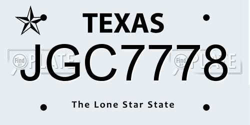 JGC7778 Texas License Plate