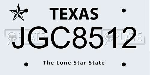 JGC8512 Texas License Plate