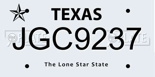 JGC9237 Texas License Plate