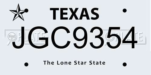 JGC9354 Texas License Plate