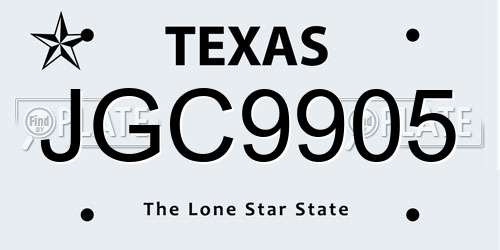 JGC9905 Texas License Plate