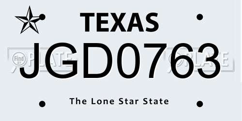 JGD0763 Texas License Plate