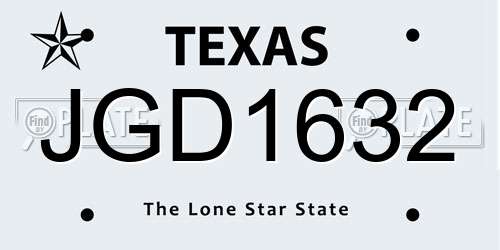 JGD1632 Texas License Plate