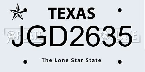 JGD2635 Texas License Plate