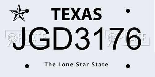 JGD3176 Texas License Plate