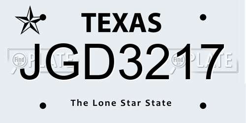 JGD3217 Texas License Plate