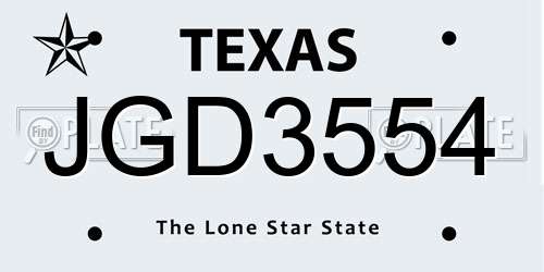 JGD3554 Texas License Plate