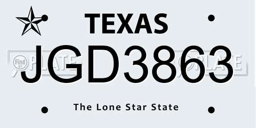JGD3863 Texas License Plate