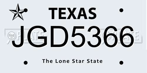 JGD5366 Texas License Plate