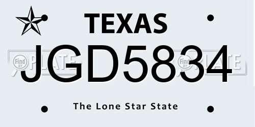 JGD5834 Texas License Plate