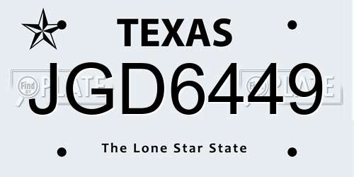 JGD6449 Texas License Plate