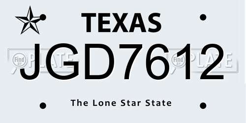JGD7612 Texas License Plate