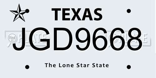 JGD9668 Texas License Plate