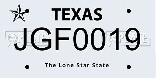 JGF0019 Texas License Plate
