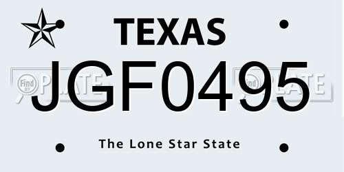 JGF0495 Texas License Plate