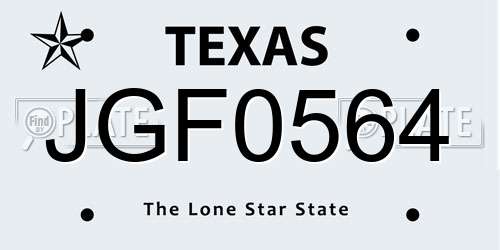 JGF0564 Texas License Plate
