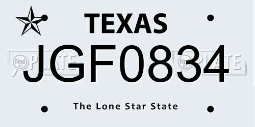 JGF0834 Texas License Plate