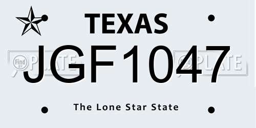 JGF1047 Texas License Plate