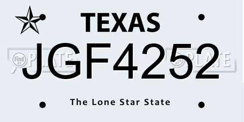 JGF4252 Texas License Plate