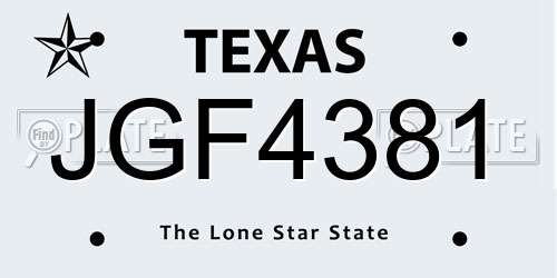 JGF4381 Texas License Plate