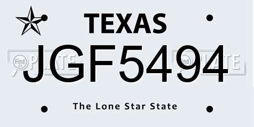 JGF5494 Texas License Plate