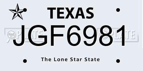 JGF6981 Texas License Plate