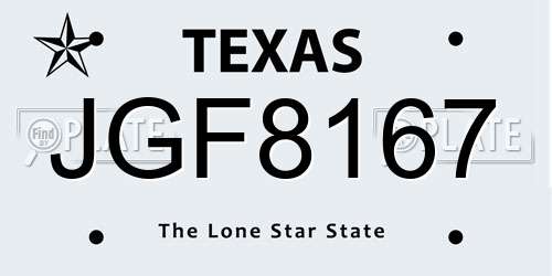 JGF8167 Texas License Plate