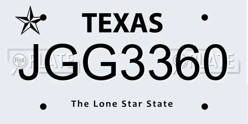 JGG3360 Texas License Plate