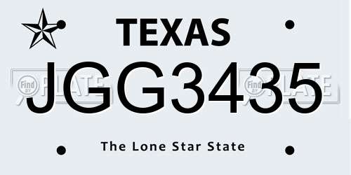 JGG3435 Texas License Plate