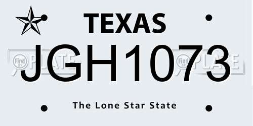 JGH1073 Texas License Plate