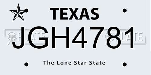 JGH4781 Texas License Plate