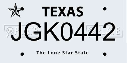 JGK0442 Texas License Plate