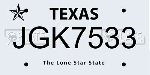 JGK7533 Texas License Plate