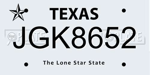 JGK8652 Texas License Plate